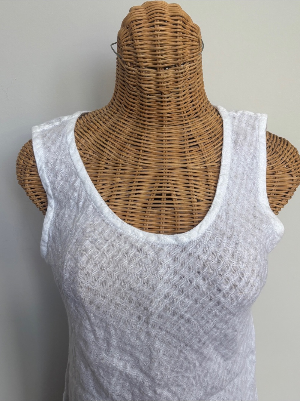 FLAX Asymmetrical Linen Tunic Top White Gingham Sleeveless Small - Picture 2 of 13